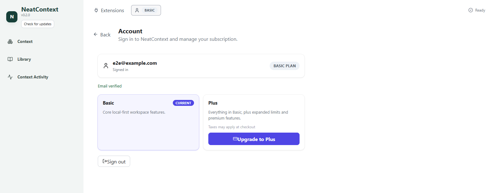 The Account page