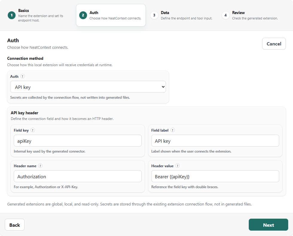 Step 2: the API key fields