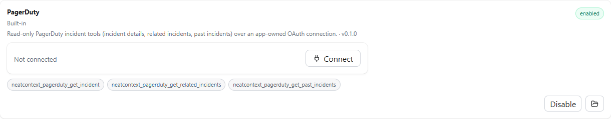 The PagerDuty card: connect through the provider's sign-in page