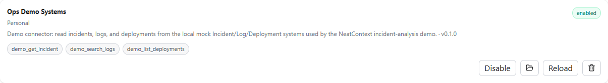 A user-installed extension card with its tools listed